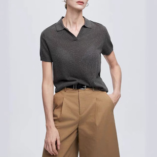 Polo Collar Short-Sleeved Knitwear Women's 25 Summer Retro V-Neck Polo Shirt Top