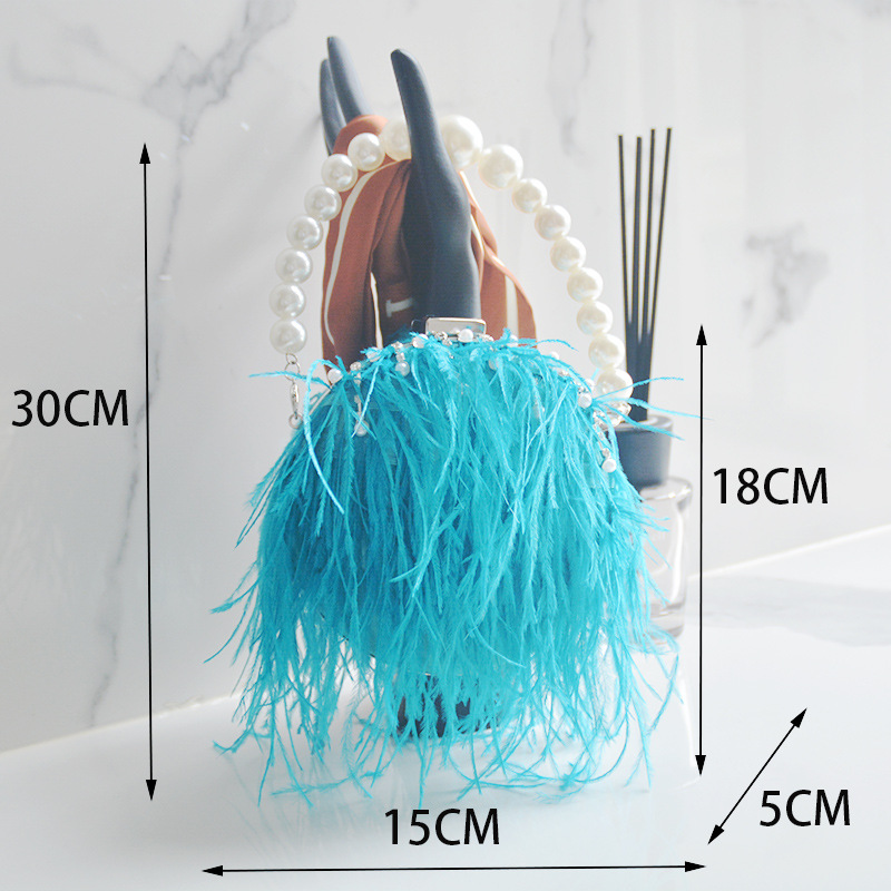 Damen Abendtasche Mit Straußenfedern Und Perlen Elegant_voghion.com