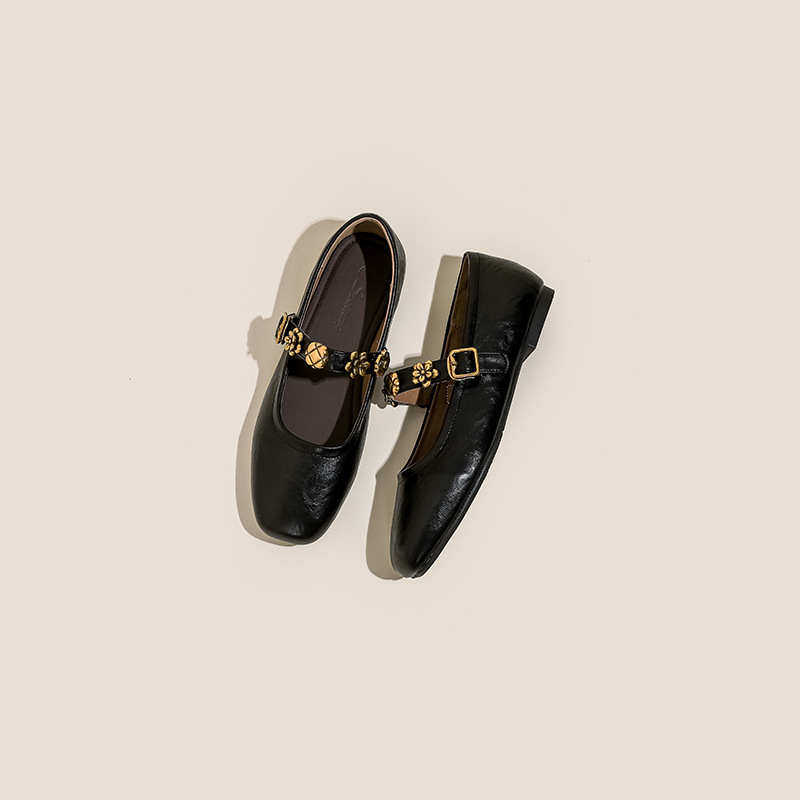 Camellia-style Vintage Mary Jane For Women With Flat Soft Soles, Round Toe, Shallow Cut, Small Leather Shoes_vogvips.com
