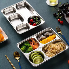 304不鏽鋼快餐盤餐廳食堂加厚餐盤分格帶蓋快餐盤兒童學生飯菜盤