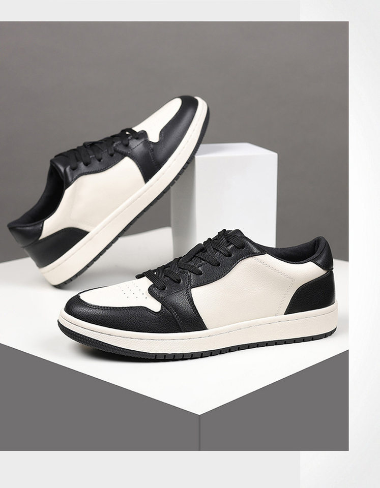 Giày sneaker nam da bò thoáng khí, đế bệt, dây buộc phía trước — 88055 Đen đỏ (da bò), 88055 đen và trắng (da bò) chi tiết 17