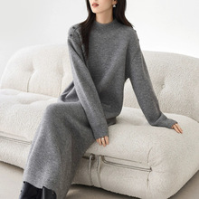 针织连衣裙女2025秋冬新款半高领针织直筒毛衣裙宽松休闲打底长裙