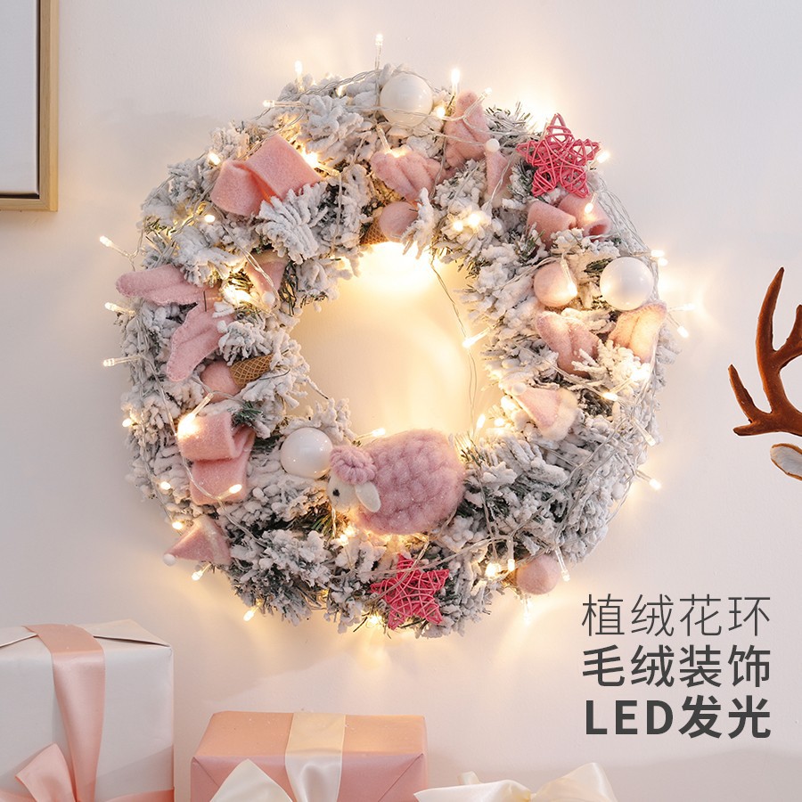 Navidad guirnalda puerta colgante anillo de ratán hotel centro comercial ventana escena diseño estilo europeo y americano decoraciones adornos