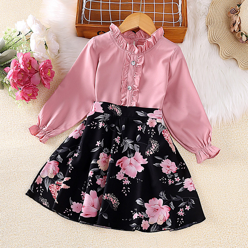INS Children's Wear 24 Frühlingsneues langärmeliges Top-Halbrock-Set für Mädchen_voghion.com