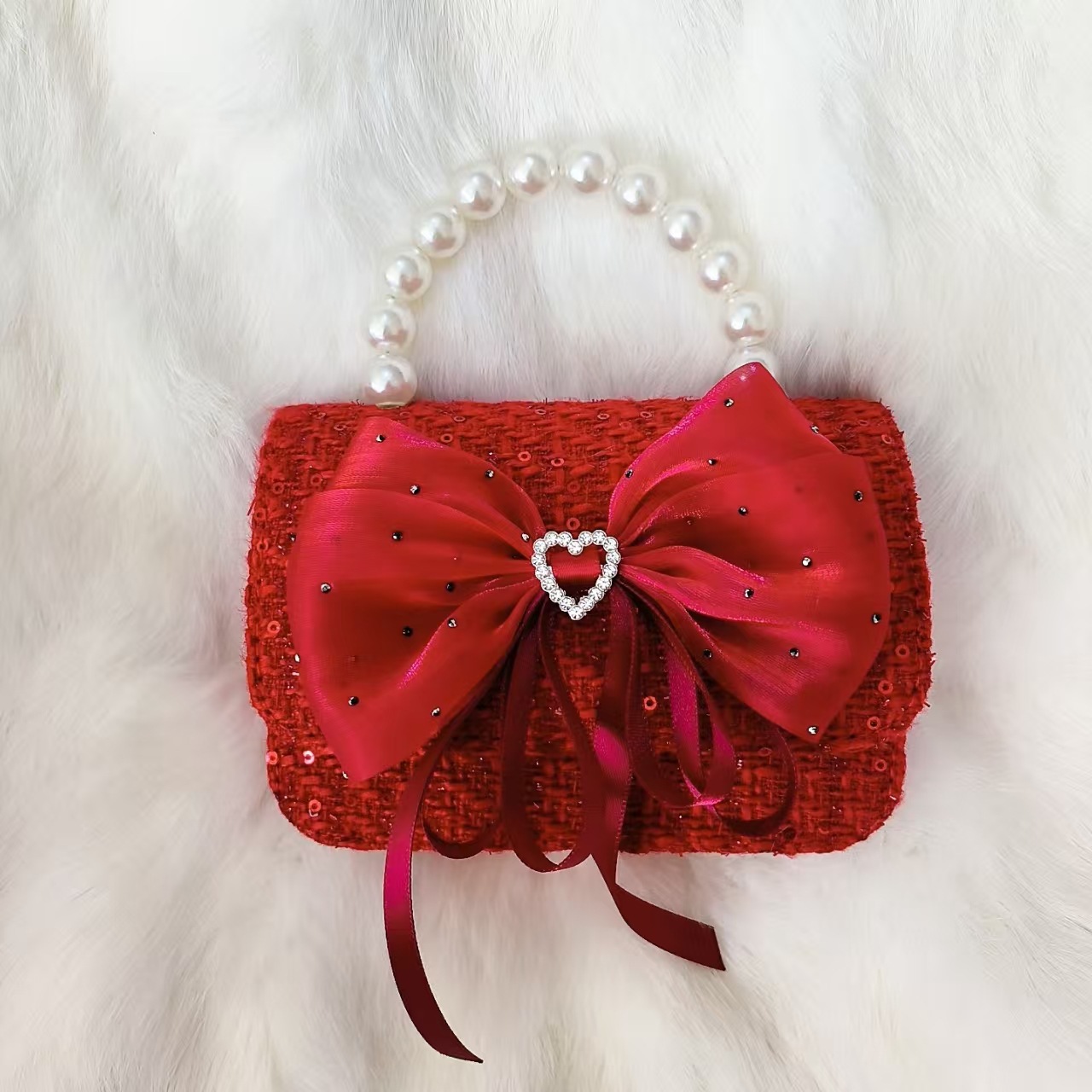 Xiaoxiang viento arco rojo princesa bolso de Año Nuevo Zhen bolso de cambio accesorios de cadena perlas bolso de hombro