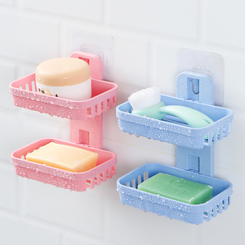 免打孔肥皂盒卫生间沥水壁挂香皂盒浴室置物架吸盘双层肥皂架家用