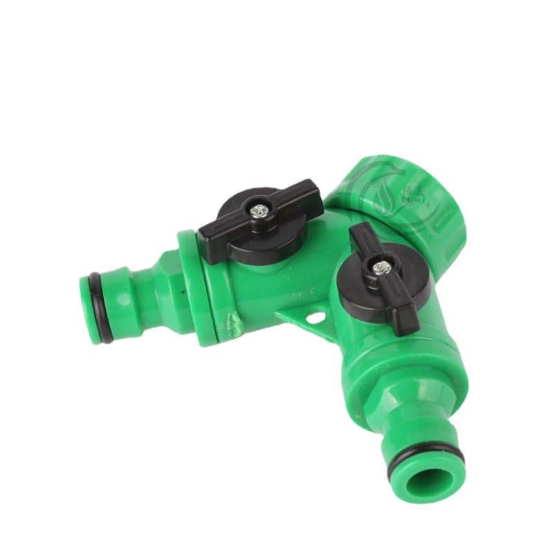 Nuevo material verde 6 puntos bifurcado junta de pezón de riego junta rápida tubería de agua accesorios de jardín válvula de tres vías 1 / 2