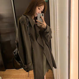 韩系宽松风衣外套女2025秋季新款系带设计感韩版高级感中长款大衣