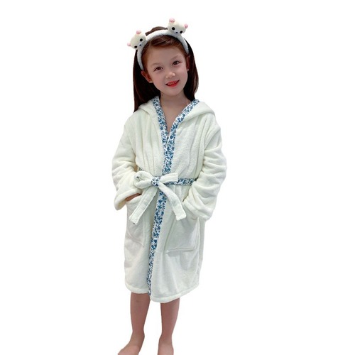 Water-absorbent quick-dry children's bath robe for autumn and winter, suitable for middle-aged children, with hood, bathrobe for boys and girls, thick coral velvet pajama robe