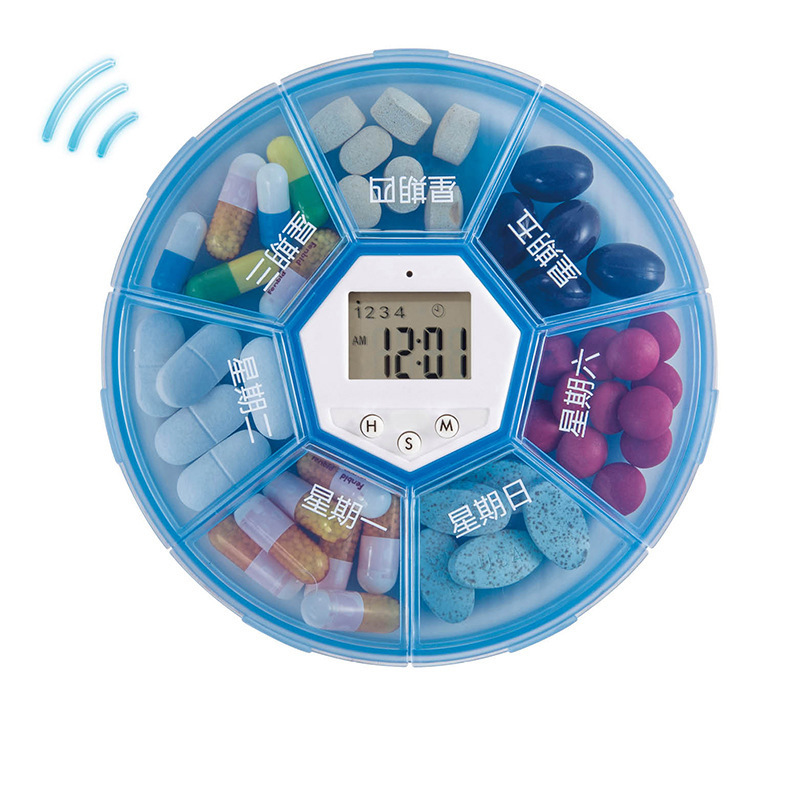 Intelligent Voice Portable Medicine Box with Large Capacity Led Digital Display Screen Medicine Dispensing Box 7-Day Storage Sealed Box