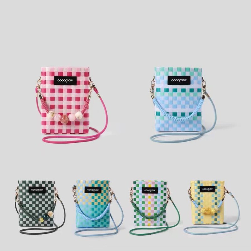 Thai Hand-Woven Vegetable Basket Bag Handbag High-End Small Fragrant Checkerboard Seaside Beach Bag Large Capacity