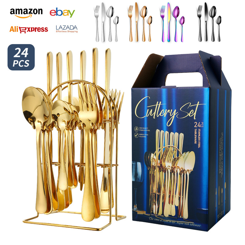 Tableware Set Stainless Steel Cutlery Set 24 Pieces Steak Knife Fork Spoon 1010 Hanging Rack Gift Box Set Tableware Set Stainless Steel Cutlery Set 24 Pieces Steak Knife Fork Spoon 1010 Hanging Rack Gift Box Set