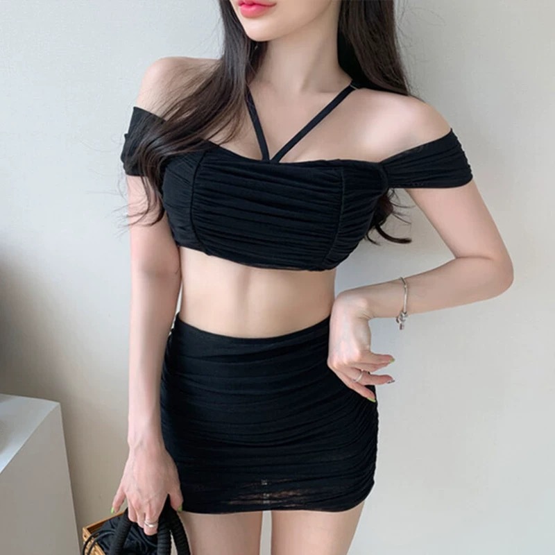 Corea del Sur bañador de aguas termales mujer 2025 nuevo estilo de falda dividida color sólido sexy bikini bañador de vacaciones