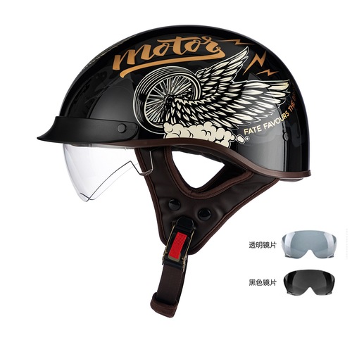 Helmet Men Motorcycle Plate Half Helmet Retro Helmet 3C Certified All-Season Transparent Lens Women Summer Slip Helmet