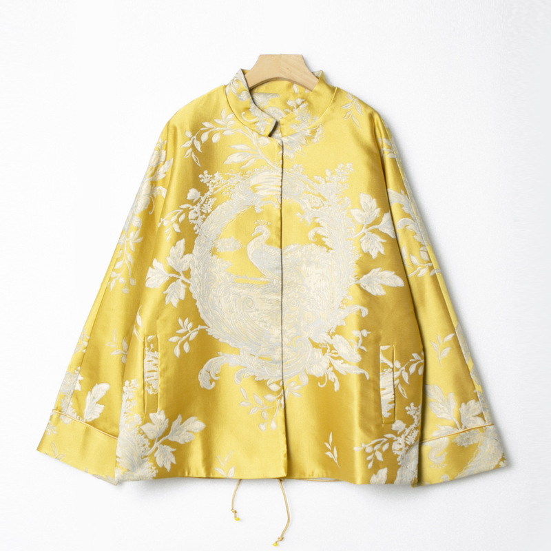 Ms* Floral Jacquard Brocade Short Jacket Women's New Chinoiserie National Style Jade Bead Top New Style