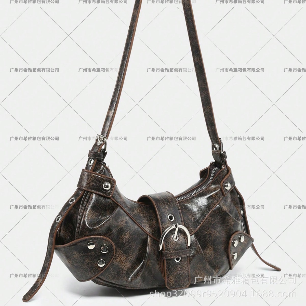 Venta caliente transfronteriza y2g retro caliente chica motocicleta bolsa de cocodrilo patrón Maillard marrón correa de hombro ajustable