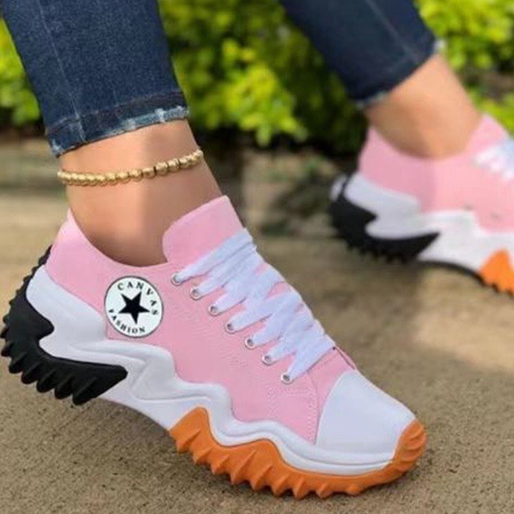 Sonbahar Ve Kış Yeni Kadın Rahat Kanvas Ayakkabılar Dış Ticaret Büyük Boy Spor Ayakkabı Kalın Alt Düşük Üst Nefes Bağcıklı Baba Ayakkabı Kadın_voghion.com
