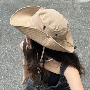 Mountain Camping Drawstring Fisherman Hat Sun Shade Hiking Sun Protection Outdoor Mountaineering Fishing Hat Western Cowboy Hat