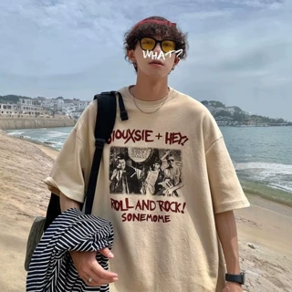 短袖t恤男夏季2026年新款美式高街潮牌潮流正肩纯棉五分袖半袖