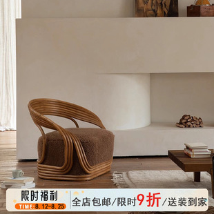 Factory Wholesale Sofa Chair Armrest and Backrest Integrated Natural Rattan Living Room Rattan Chair French Retro Single Sofa Chair