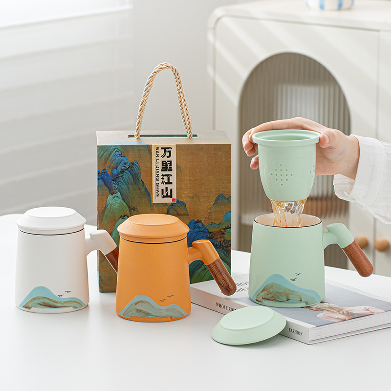 Filter tea separation teacup high-end office cup hand-painted ceramic cup mug cup with lid business gift