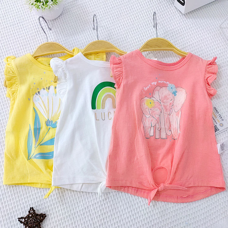 Summer girls' T-shirts, baby girls' roun...