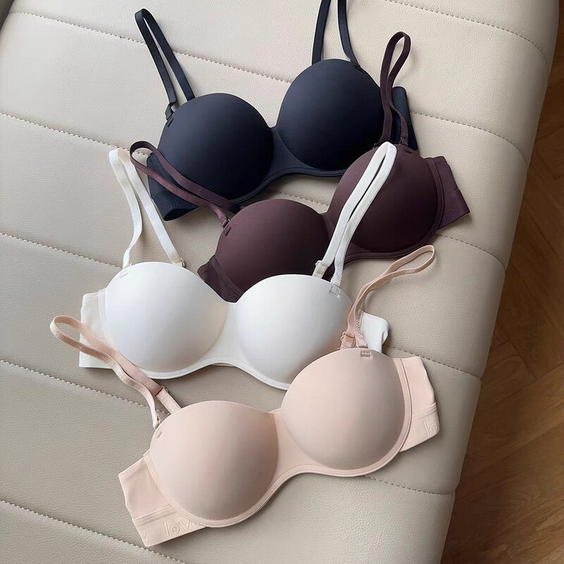 Cross-Border Seamless Glossy Underwear for Women with Small Breasts Gathered to Look Bigger, Semi-Circular Ball with Thin Top and Thick Bottom, No Steel Ring Anti-Sagging Bra