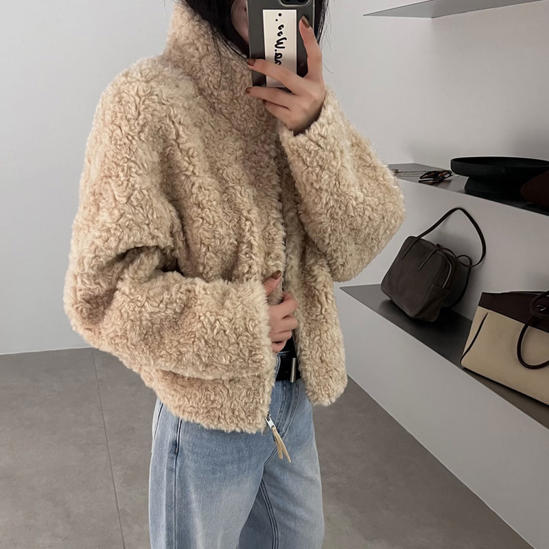 Real Wool Full Wool 2025 Winter New Stand Collar Suede Fur All-In-One Loose Jacket Jacket Fur Warm