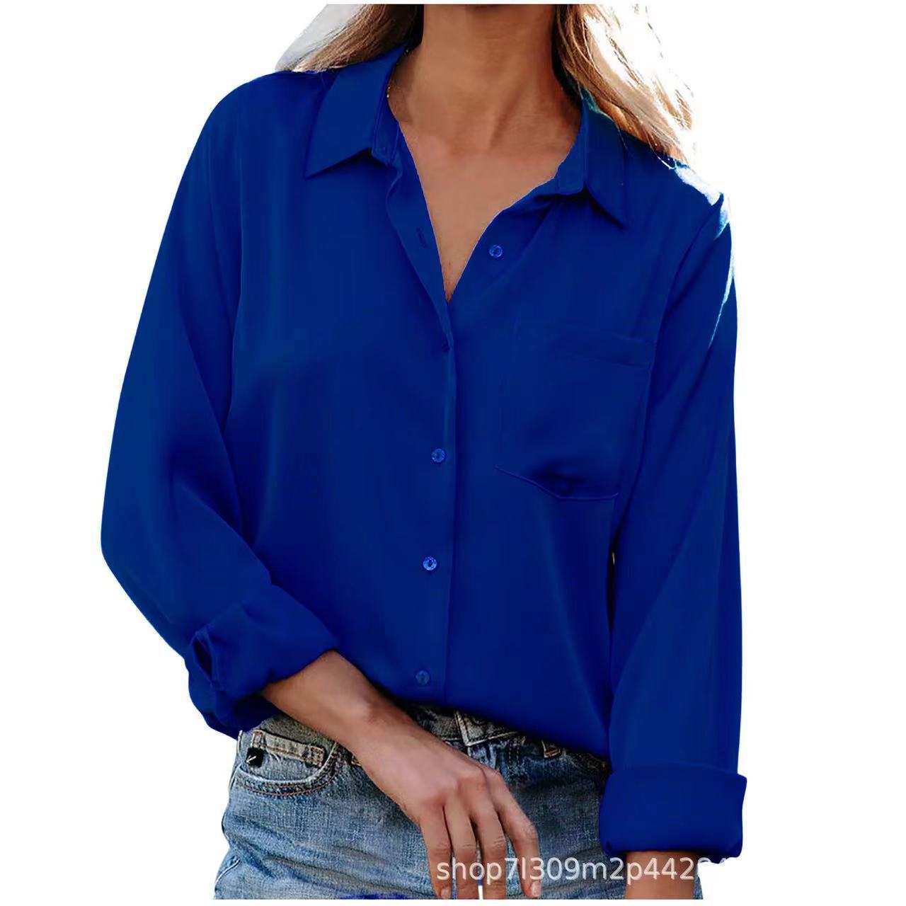 Camisa de Manga Larga con Solapa, Color Sólido, Elegante, para Primavera/Verano 2026, Estilo Europeo y Americano, Cardigan de Satén