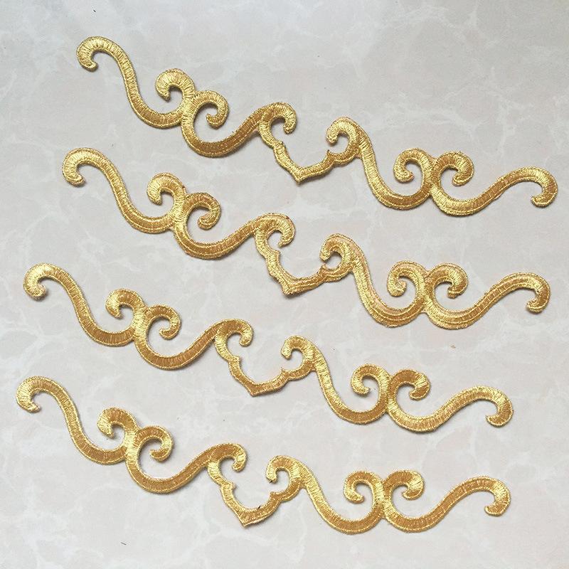 金银色长条刺绣布贴 礼服烫熨补丁古装布贴 舞台服装装饰背胶花贴