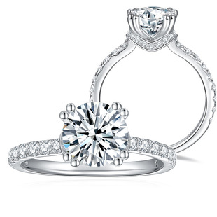 Yuntong Jewelry Foreign Trade Cross-border Independent Station Hot Selling Round 7.5mm All Moissanite Silver Plating 18K Platinum Ring