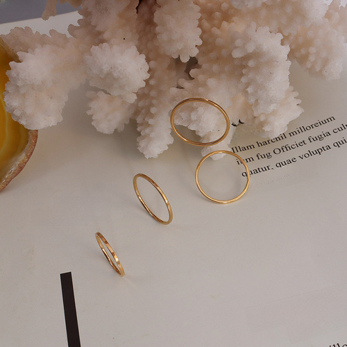 Korean Version Minimalist Design Solitaire Fine Tail Ring Finger Ring Titanium Steel 18k Gold Simple Band Women's Jewelry Wholesale