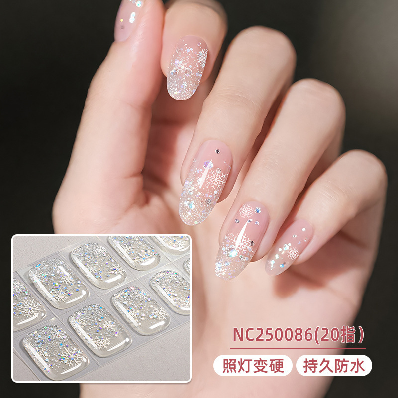 Zhengxiang の新しいオニオンパウダー半透明クリスマススノーフレークジェルネイルステッカーヨーロッパとアメリカのマニキュアジェル半硬化 UV ネイルステッカー|undefined