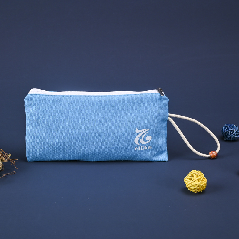 厂家供应棉布拉链收纳包 手提帆布笔袋帆布化妆包文具棉布袋批发