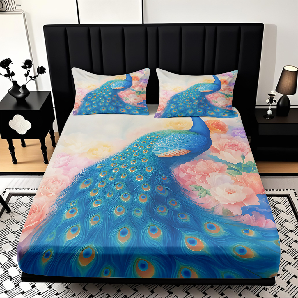 TEMU / JIT transfronterizo pro-skin Peacock serie de patrón de impresión digital de alta definición cama gazonas ropa de cama kit