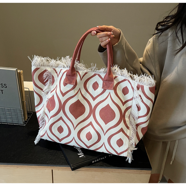 Bolsa de lona a rayas, bolsa de hombro de gran capacidad, bolsa de moda, bolsa de bolsa casual, bolsa de compras para damas