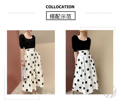 Polky dot skirt for women's summer high-end high-rise a-line umbrella skirt French slimming large swing-design niche skirt