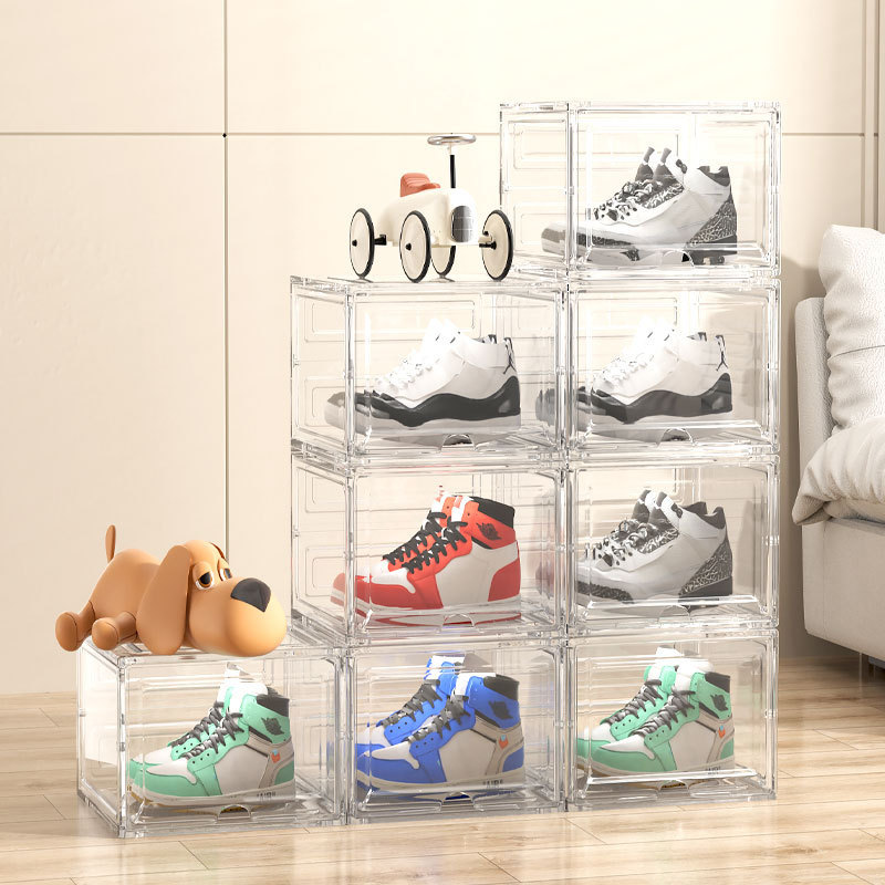 Wholesale Thickened Transparent Shoe Box for Aj High-Top Basketball Shoes, Dust-Proof Storage Box, Hard Magnetic Side-Opening Shoe Cabinet Storage