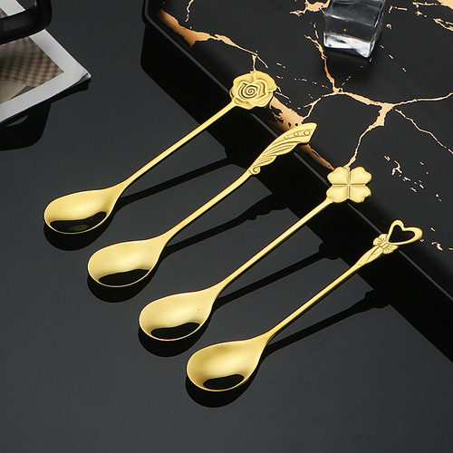 304 stainless steel coffee spoon, creative and cute mixing spoon, Internet celebrity INS dessert ice cream honey spoon, golden table spoon