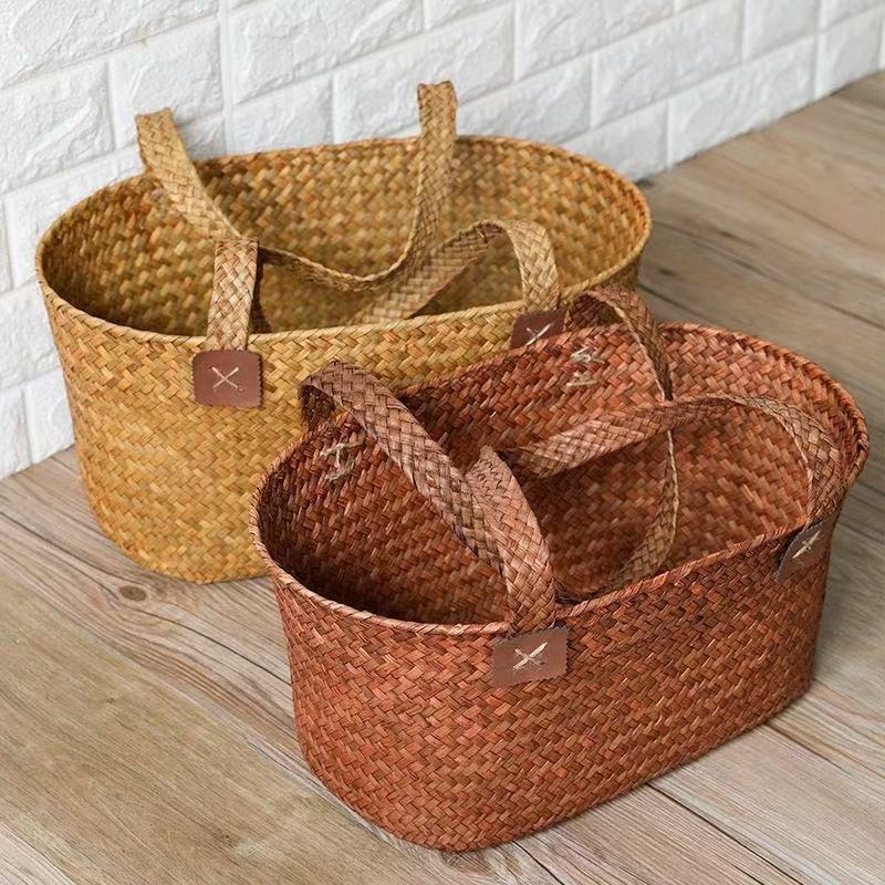 New Vintage Handmade Seaweed Woven Shopping Basket Creative Home Outdoor picnic Basket Swing Shoot Props Basket
