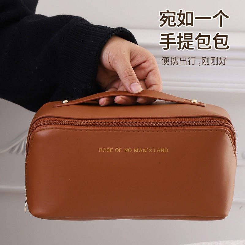 Thickened waterproof PU pillow makeup bag, accordion layered portable toiletry bag, large-capacity cosmetic storage handbag
