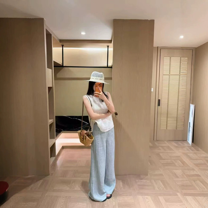 2026 Summer New High-End Silver Thread Linen Casual Pants with a Relaxed Old Money Vibe, High-Waisted, Drapey Wide-Leg Straight Pants 2026 Summer New High-End Silver Thread Linen Casual Pants with a Relaxed Old Money Vibe, High-Waisted, Drapey Wide-Leg Straight Pants