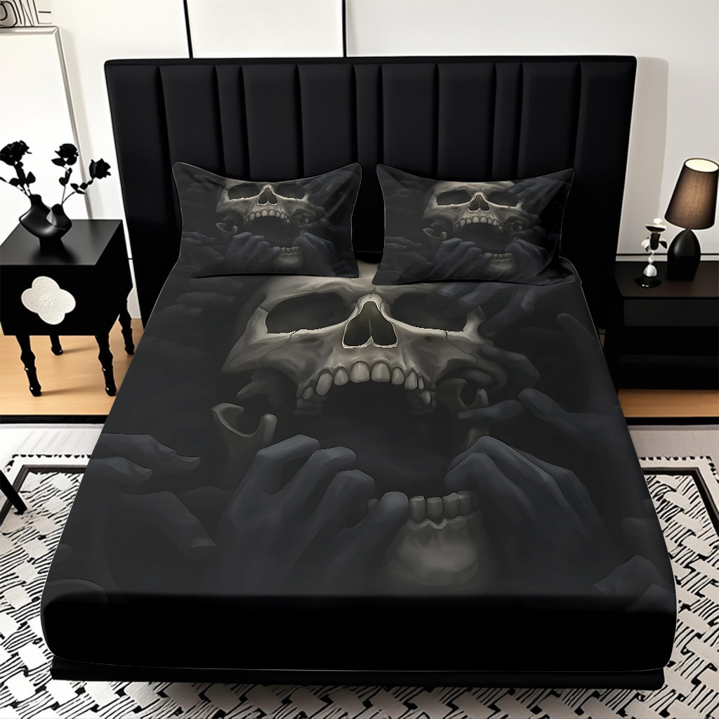 TEMU / JIT abrasión cama Kits cráneo patrón de impresión digital HD ropa de cama para diseñar