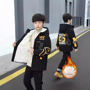 Children's Wear Boy's Coat Autumn and Winter 2023 New Children's Winter Wear fleece-lined Middle and Big Children's Thickened Warm Trendy Coat