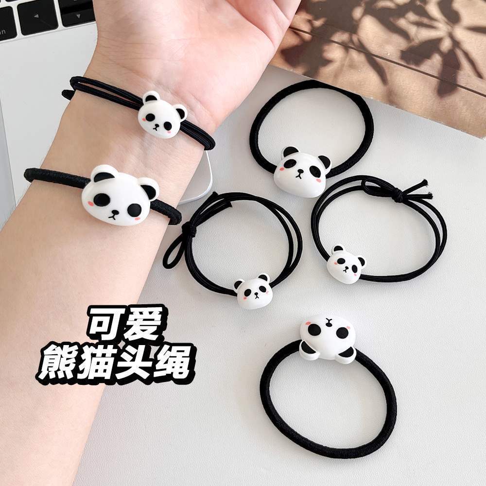 可爱熊猫发圈儿童卡通小熊猫发饰头绳女生百搭头饰扎头发皮筋发绳