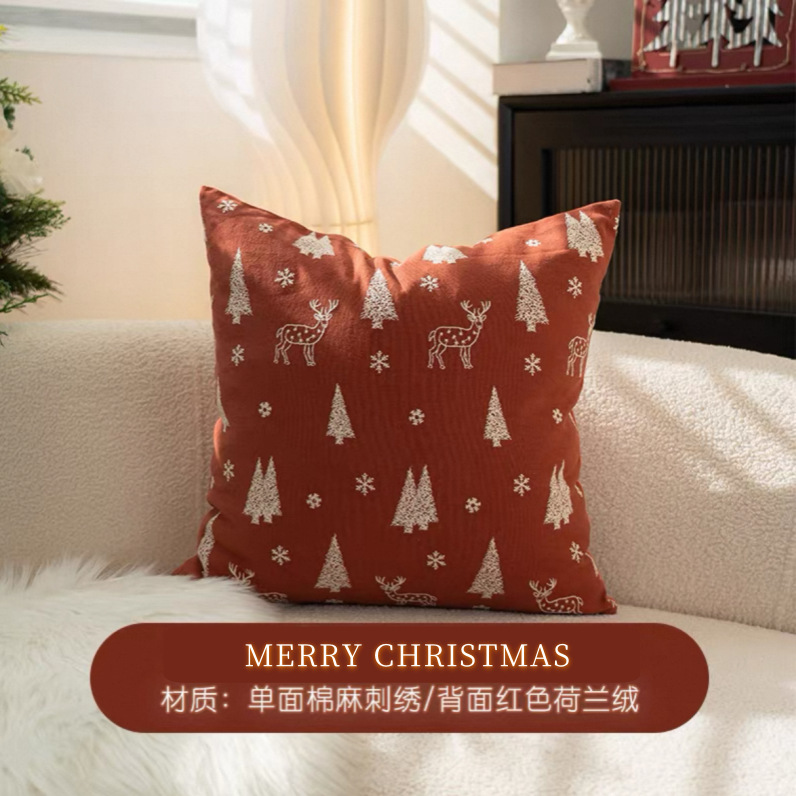クリスマス枕カバークリスマスツリーインスタイル刺繍アメリカンソファクッションベッドサイドクッション腰枕|undefined