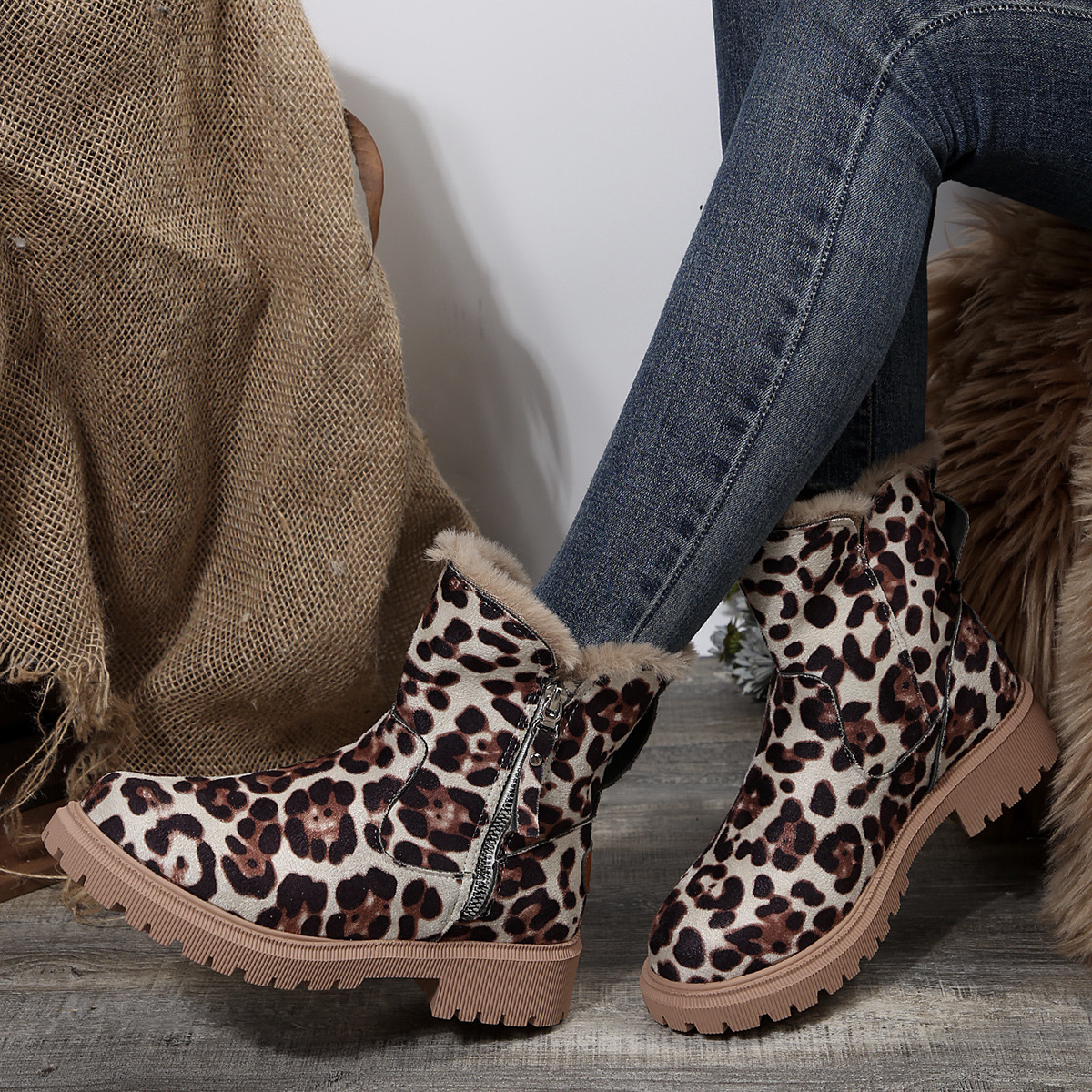 Snowboots dames suède korte winterlaarzen met bontvoering_voghion.com