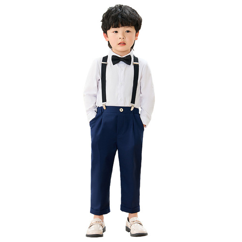 Children's dress spring and summer Korean style solid color overalls boys casual shirt suit baby first birthday photography clothing