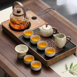 Tea Set suit Household Ru Kiln Set of Light Luxury Living Room Small Automatic Tea Tray Tea Table Kettle Integrated Porcelain Free