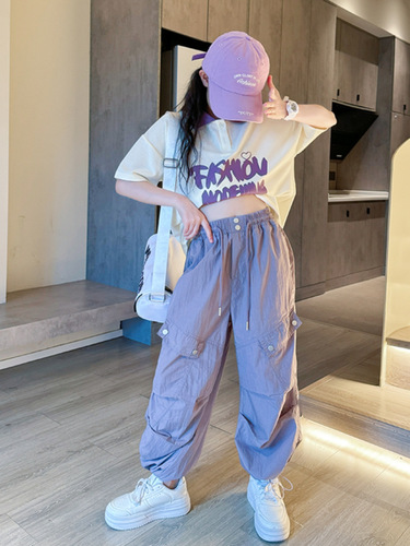 Kids' Clothing for Girls—Summer Fashionable 2024 New Arrival Mid-to-Large Size Korean-Style Stylish Lettered Casual Loose Two-Piece Set